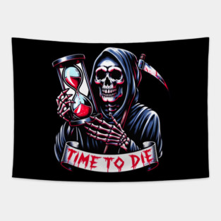 Grim Reaper Time To Die Skull Hourglass Tapestry