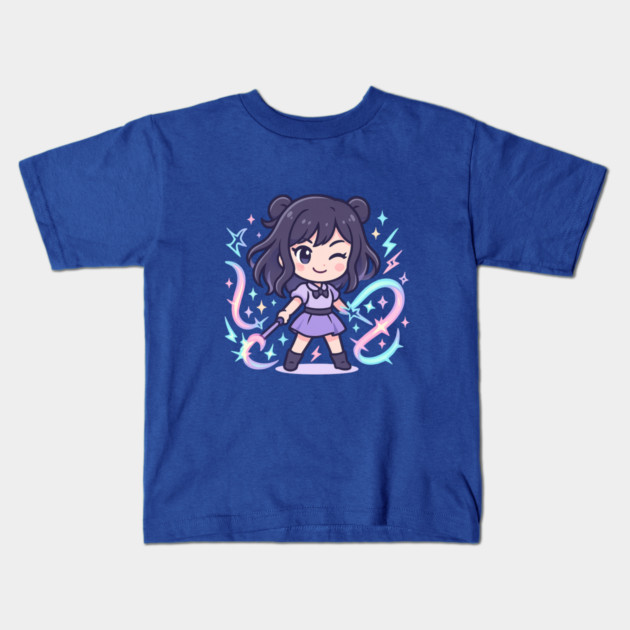 Kawaii Magical Girl with Wand and Pastel Powers Kids T-Shirt by Anne Lee
