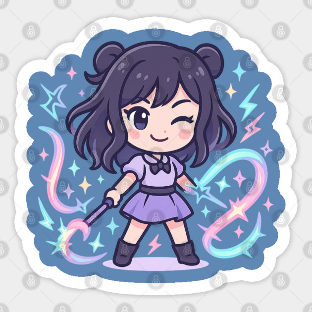 Kawaii Magical Girl with Wand and Pastel Powers Sticker by Anne Lee