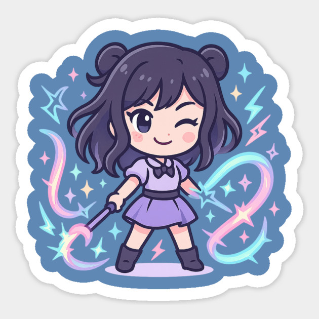 Kawaii Magical Girl with Wand and Pastel Powers Magnet by Anne Lee