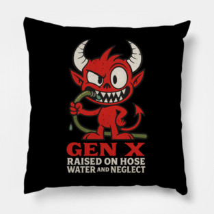 Gen X Raised on Hose Water and Neglect | Funny Nostalgia Devil Cartoon Pillow