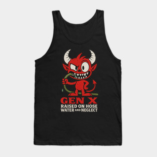 Gen X Raised on Hose Water and Neglect | Funny Nostalgia Devil Cartoon Tank Top