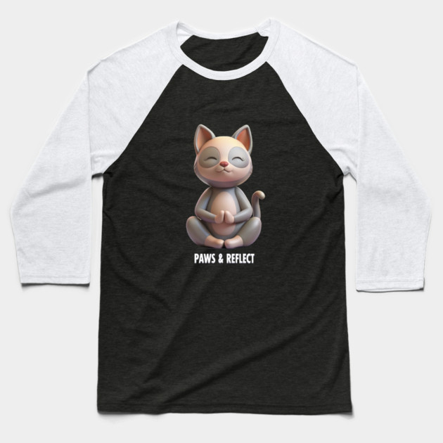 Paws & Reflect - Funny Yoga Cat T-Shirt Baseball T-Shirt by C.Code