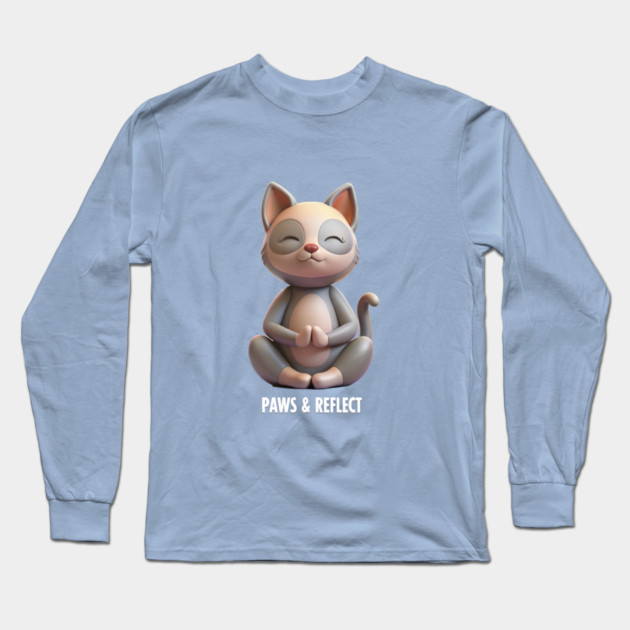 Paws & Reflect - Funny Yoga Cat T-Shirt Long Sleeve T-Shirt by C.Code