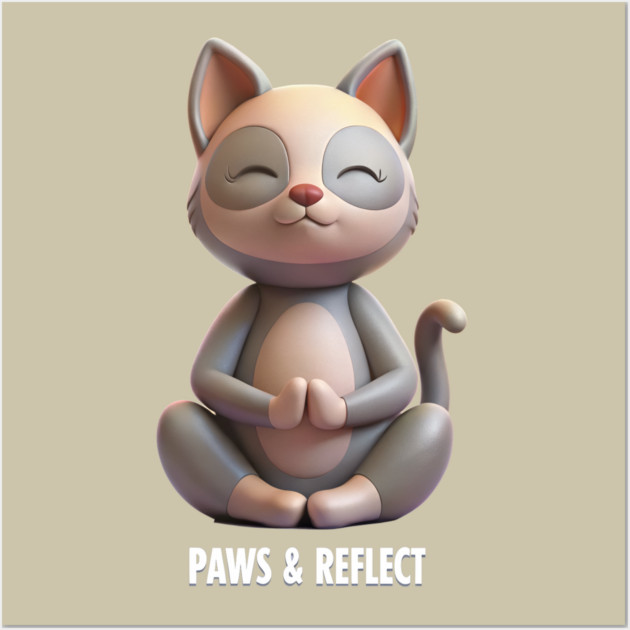 Paws & Reflect - Funny Yoga Cat T-Shirt Wall Art by C.Code
