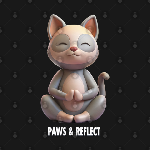Paws & Reflect - Funny Yoga Cat T-Shirt by C.Code