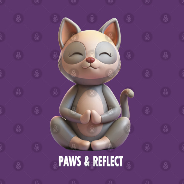Paws & Reflect - Funny Yoga Cat T-Shirt by C.Code