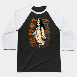 Halloween - Yūrei Ghost– Japanese Spirit in White Baseball T-Shirt