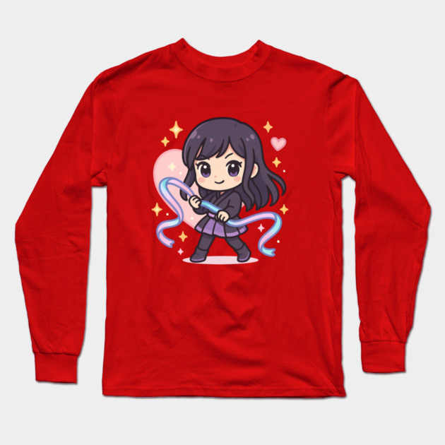 Cute Magical Girl with Heart and Ribbon Power Long Sleeve T-Shirt by Anne Lee