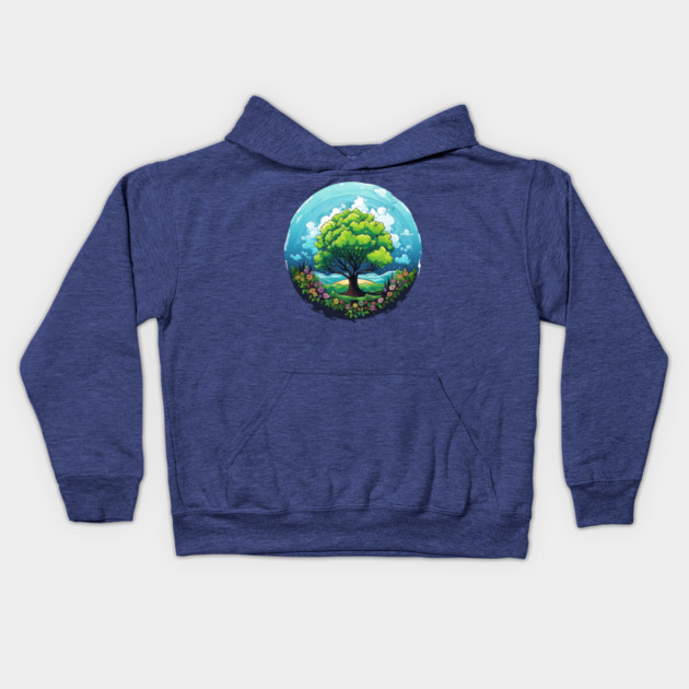 Tree of Life – Nature Globe Eco Art Design Kids Hoodie by Kathy Hawke