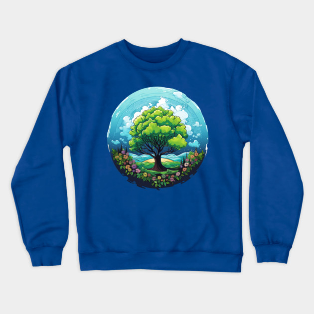 Tree of Life – Nature Globe Eco Art Design Crewneck Sweatshirt by Kathy Hawke