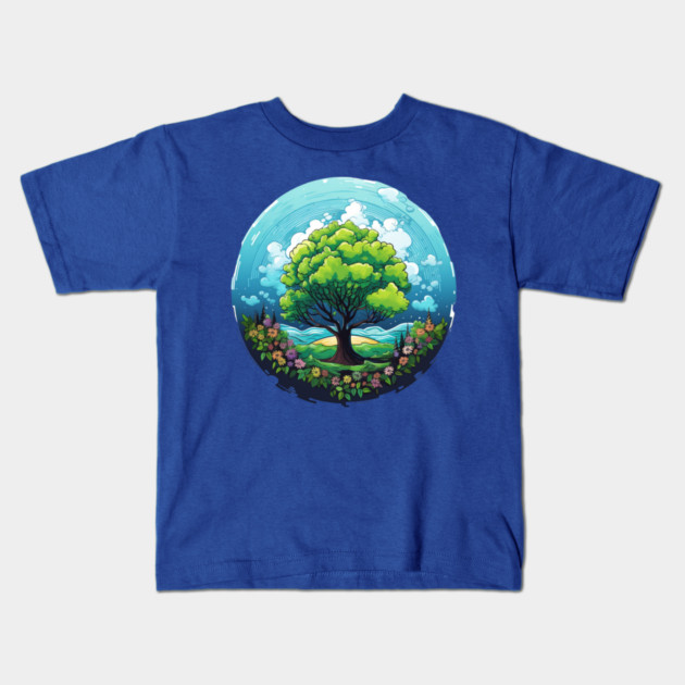 Tree of Life – Nature Globe Eco Art Design Kids T-Shirt by Kathy Hawke
