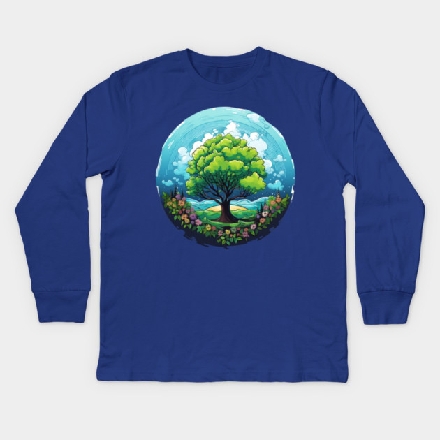 Tree of Life – Nature Globe Eco Art Design Kids Long Sleeve T-Shirt by Kathy Hawke