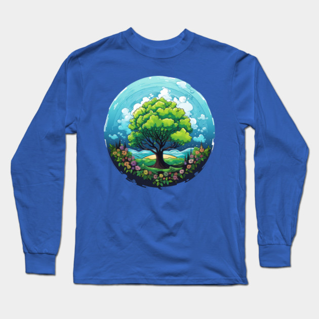 Tree of Life – Nature Globe Eco Art Design Long Sleeve T-Shirt by Kathy Hawke