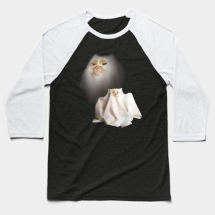 Ghost Cat Meme Funny Halloween Men Women Kids Baseball T-Shirt