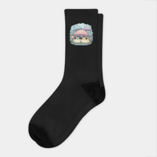 Whimsical Frogs & Mushrooms Design Socks