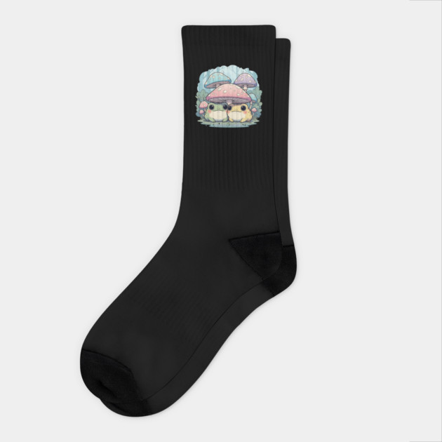 Whimsical Frogs & Mushrooms Design Socks by Designed By Marty