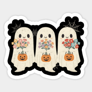 Cute Ghosts with Flowers in Pumpkin Basket Magnet