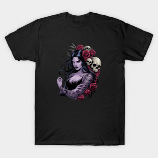 Gothic Sorceress with Skulls T-Shirt