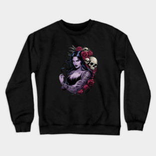 Gothic Sorceress with Skulls Crewneck Sweatshirt