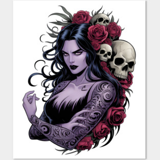 Gothic Sorceress with Skulls Posters and Art