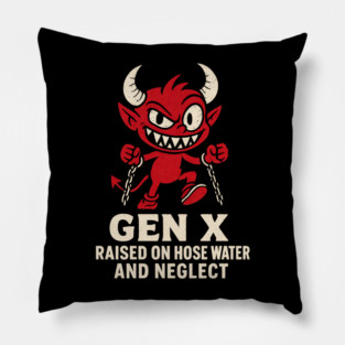 Gen X Raised on Hose Water and Neglect | Funny Nostalgia Devil Cartoon Pillow