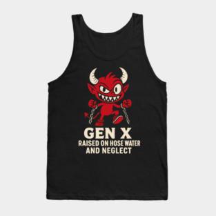 Gen X Raised on Hose Water and Neglect | Funny Nostalgia Devil Cartoon Tank Top