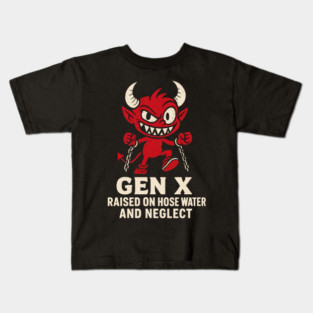 Gen X Raised on Hose Water and Neglect | Funny Nostalgia Devil Cartoon Kids T-Shirt