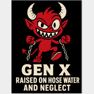 Gen X Raised on Hose Water and Neglect | Funny Nostalgia Devil Cartoon Posters and Art