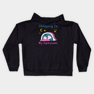 Sleeping Is My Superpower – Cute Penguin Humor Gift Graphic Kids Hoodie