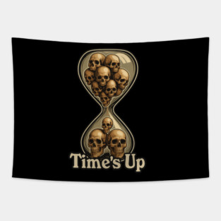 Time's Up Skull Hourglass Tapestry