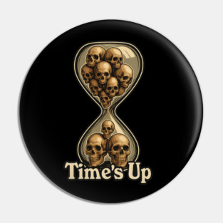 Time's Up Skull Hourglass Pin