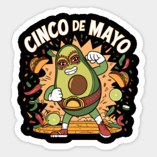 Mexican Luchador Avocado Design – Cinco de Mayo Party Outfit Sticker