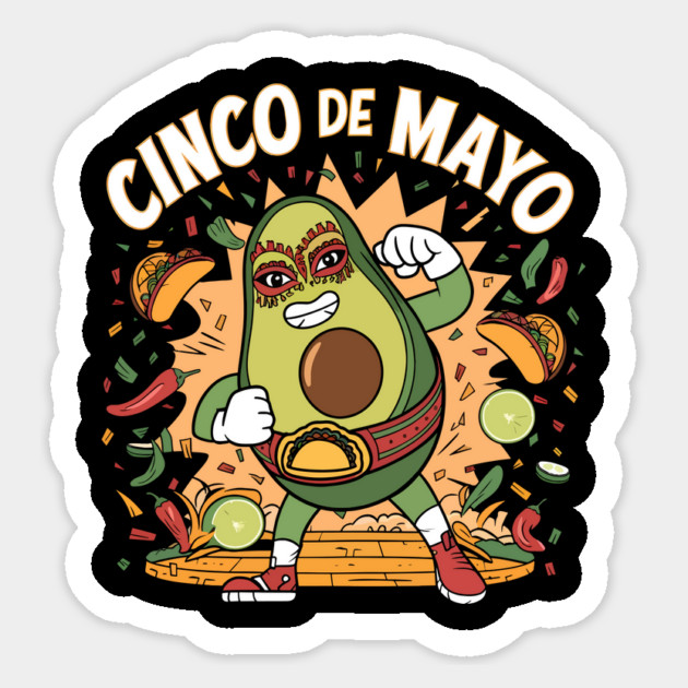 Mexican Luchador Avocado Design – Cinco de Mayo Party Outfit Sticker by ism's Store