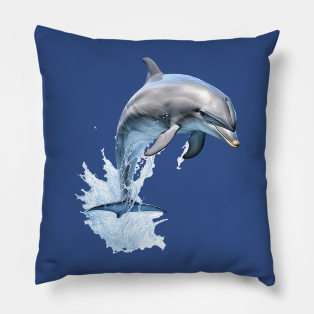 Watercolor Dolphin Splash – Ocean Lover Gift Pillow by Kathy Hawke