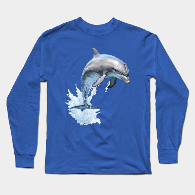 Watercolor Dolphin Splash – Ocean Lover Gift Long Sleeve T-Shirt by Kathy Hawke