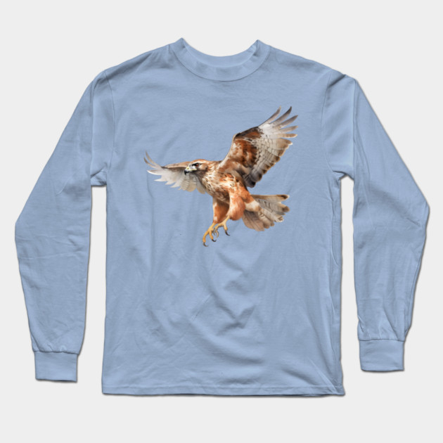 Watercolor Red Tail Hawk – Birdwatcher Nature Long Sleeve T-Shirt by Kathy Hawke