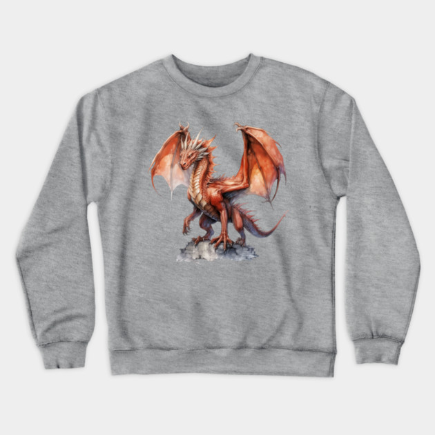 Red Dragon – Fantasy Fire-Breathing Beast Art Crewneck Sweatshirt by Kathy Hawke