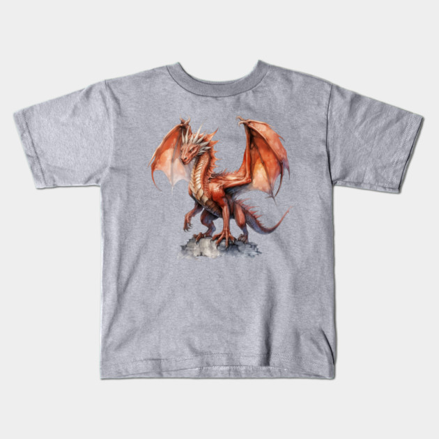 Red Dragon – Fantasy Fire-Breathing Beast Art Kids T-Shirt by Kathy Hawke