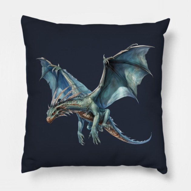 Blue Flying Dragon – Fantasy Creature Art Pillow by Kathy Hawke