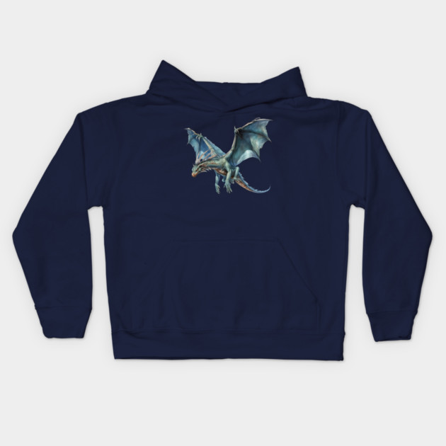 Blue Flying Dragon – Fantasy Creature Art Kids Hoodie by Kathy Hawke
