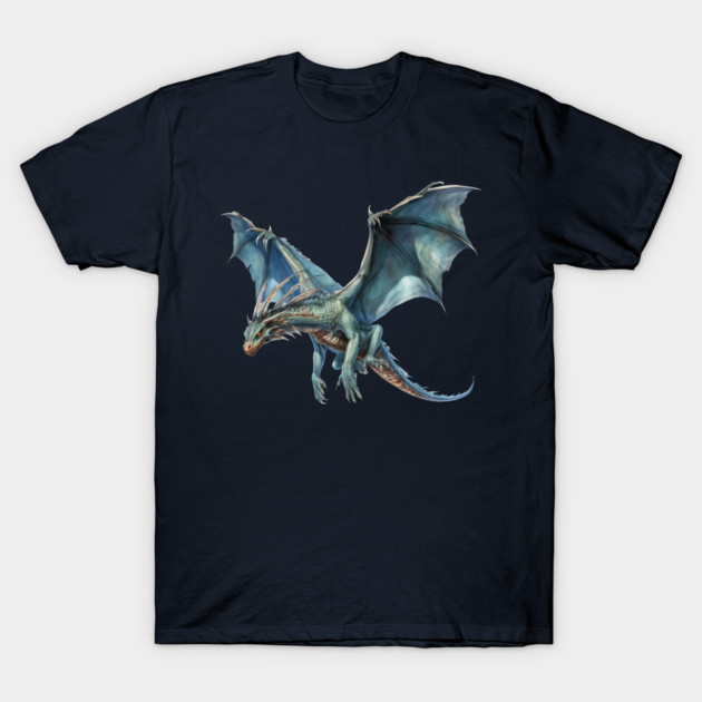 Blue Flying Dragon – Fantasy Creature Art T-Shirt by Kathy Hawke