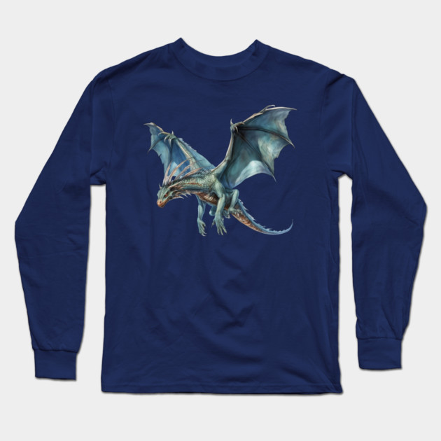 Blue Flying Dragon – Fantasy Creature Art Long Sleeve T-Shirt by Kathy Hawke