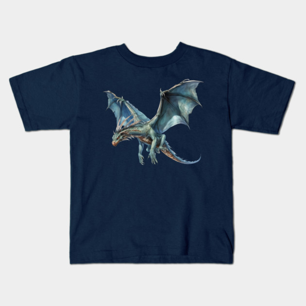Blue Flying Dragon – Fantasy Creature Art Kids T-Shirt by Kathy Hawke