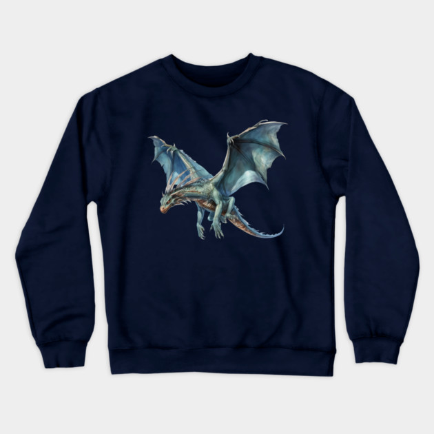 Blue Flying Dragon – Fantasy Creature Art Crewneck Sweatshirt by Kathy Hawke