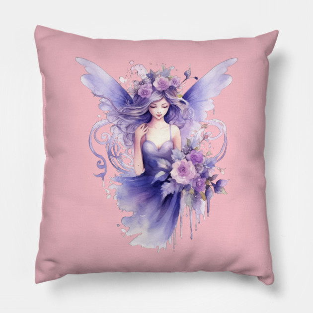 Purple Fairy – Magical Fantasy Flower Art Pillow by Kathy Hawke