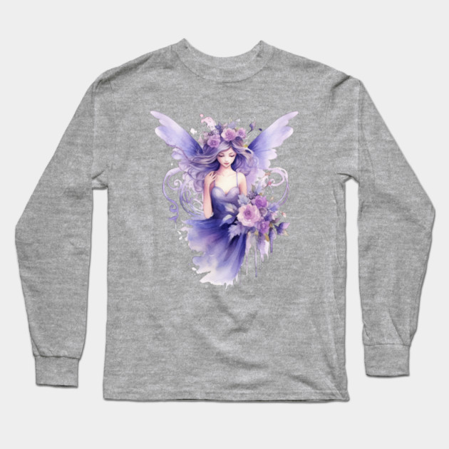 Purple Fairy – Magical Fantasy Flower Art Long Sleeve T-Shirt by Kathy Hawke