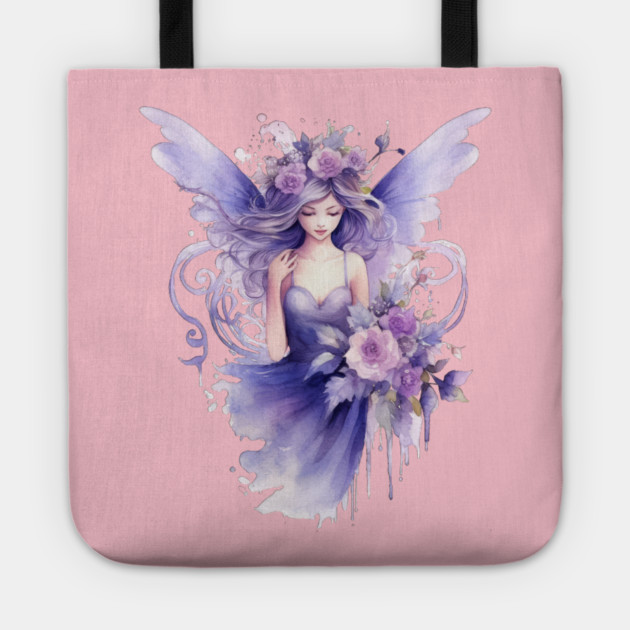 Purple Fairy – Magical Fantasy Flower Art Tote by Kathy Hawke