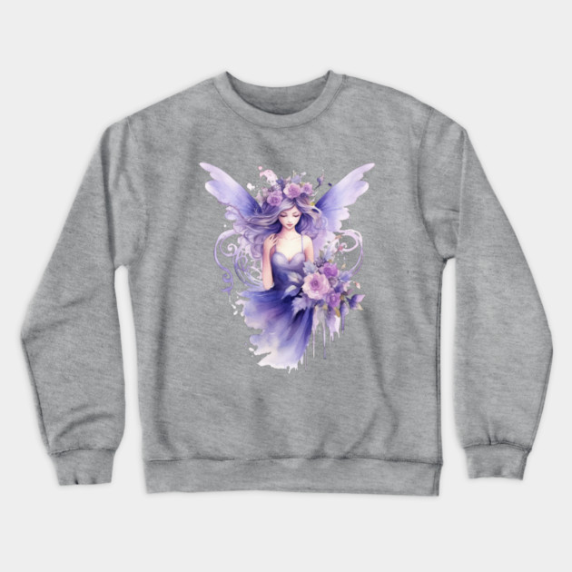 Purple Fairy – Magical Fantasy Flower Art Crewneck Sweatshirt by Kathy Hawke