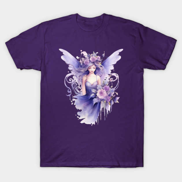 Purple Fairy – Magical Fantasy Flower Art T-Shirt by Kathy Hawke